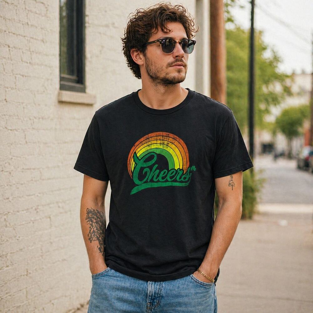 Lucky Brand Black Cheers Relaxed Graphic Cotton Tee Mens L Retro Shirt